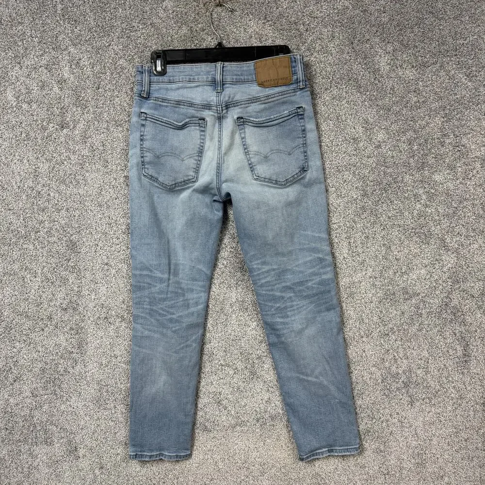 American Eagle Jeans Mens 28x26 Blue Airflex+ Skinny Distressed Ripped Denim